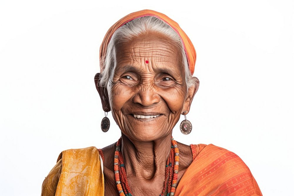 Modern old south asian woman smiling necklace portrait jewelry. AI generated Image by rawpixel.
