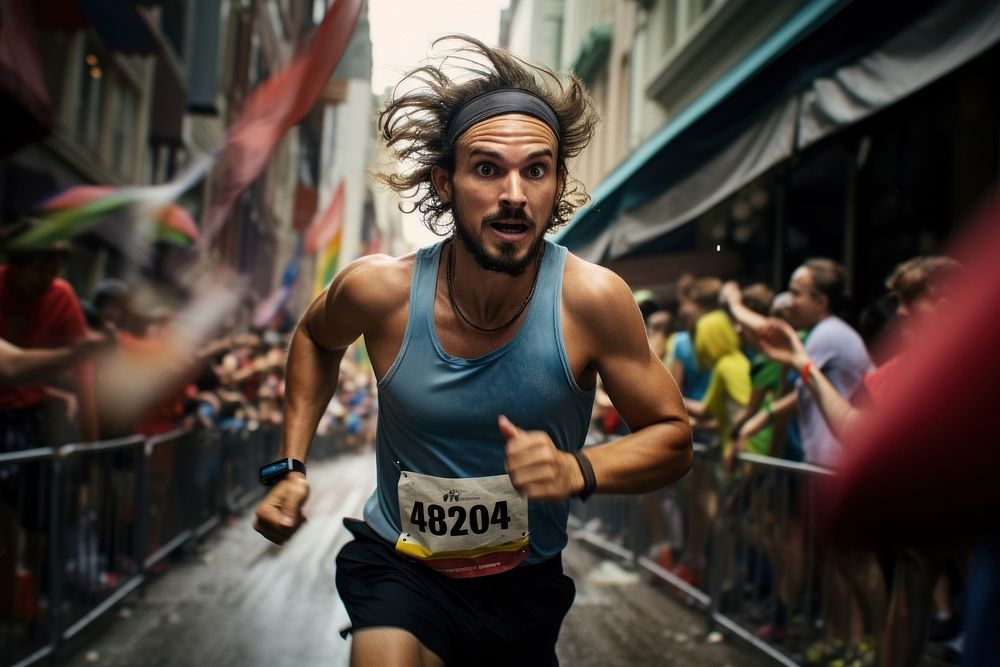 Man in marathon running motion adult determination. AI generated Image by rawpixel.