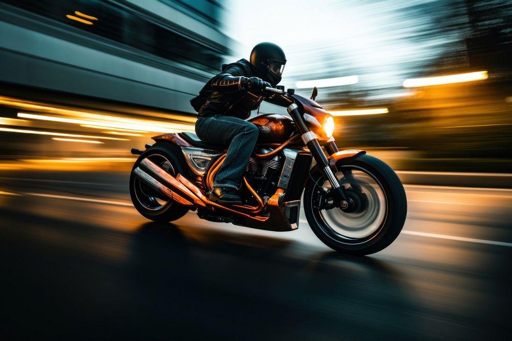 Man riding a motorbike motorcycle vehicle helmet. AI generated Image by rawpixel.