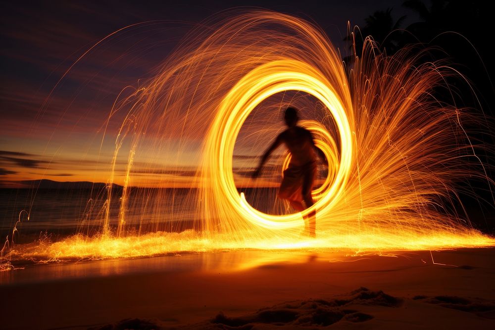 Fireshow at the beach in thailand photography outdoors motion. AI generated Image by rawpixel.