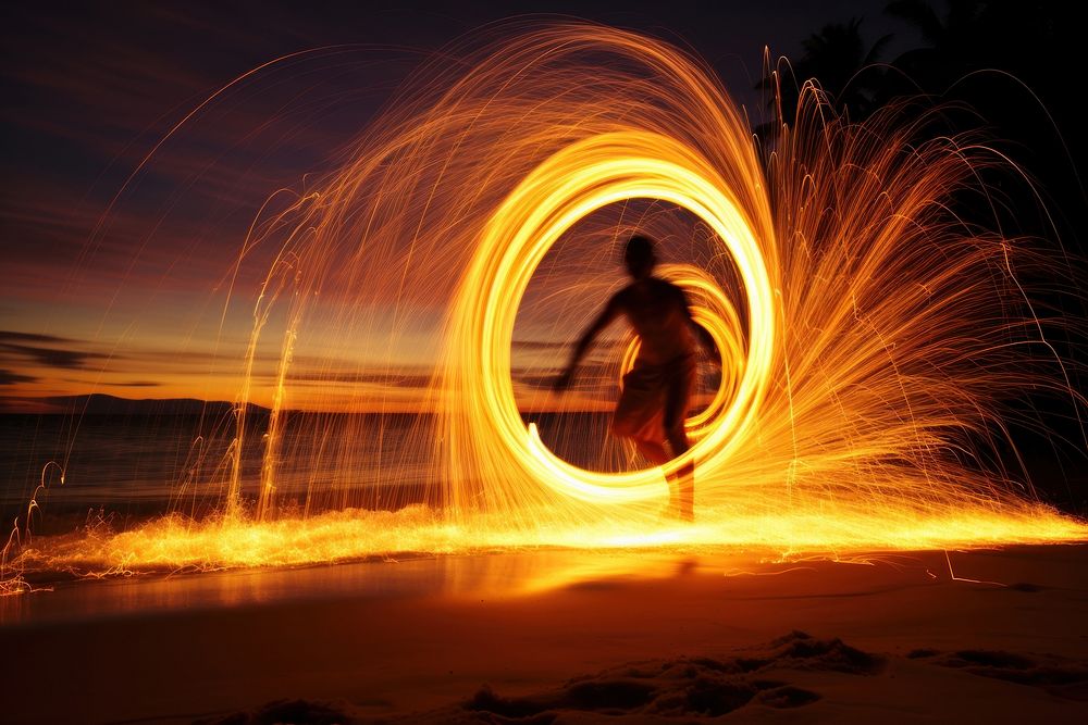 Fireshow at the beach in thailand photography outdoors motion. 