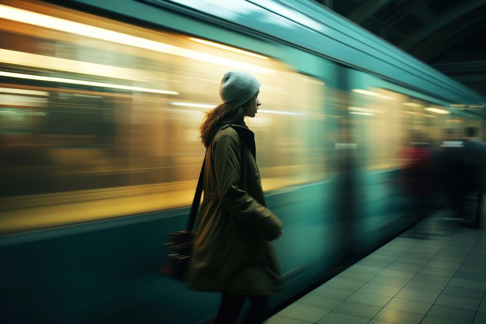 Woman waiting for train in metro station vehicle motion subway. AI generated Image by rawpixel.