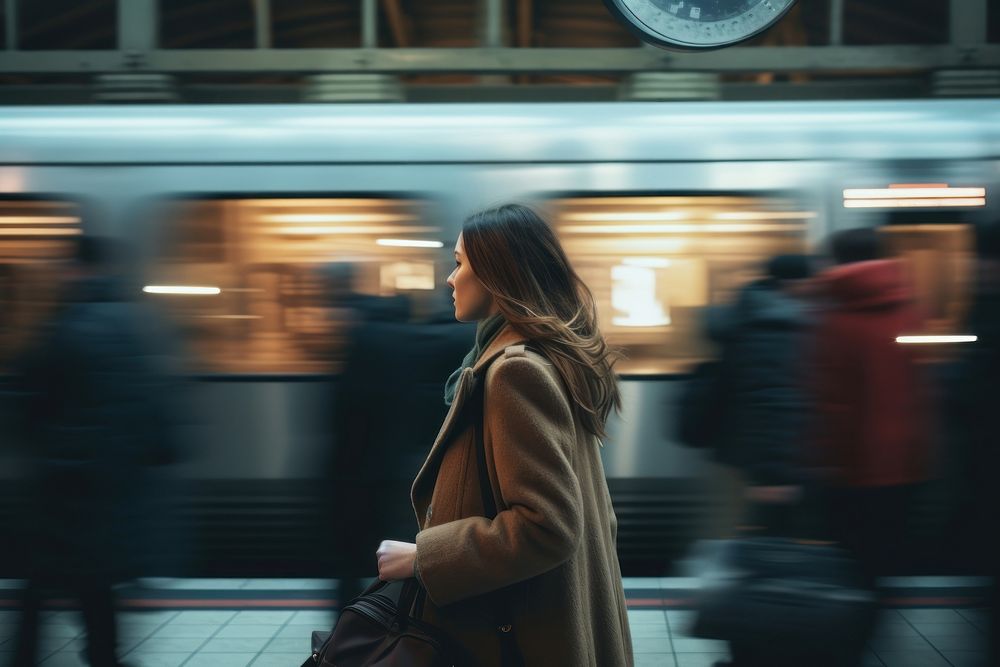 Woman waiting for train in metro station vehicle motion subway. AI generated Image by rawpixel.