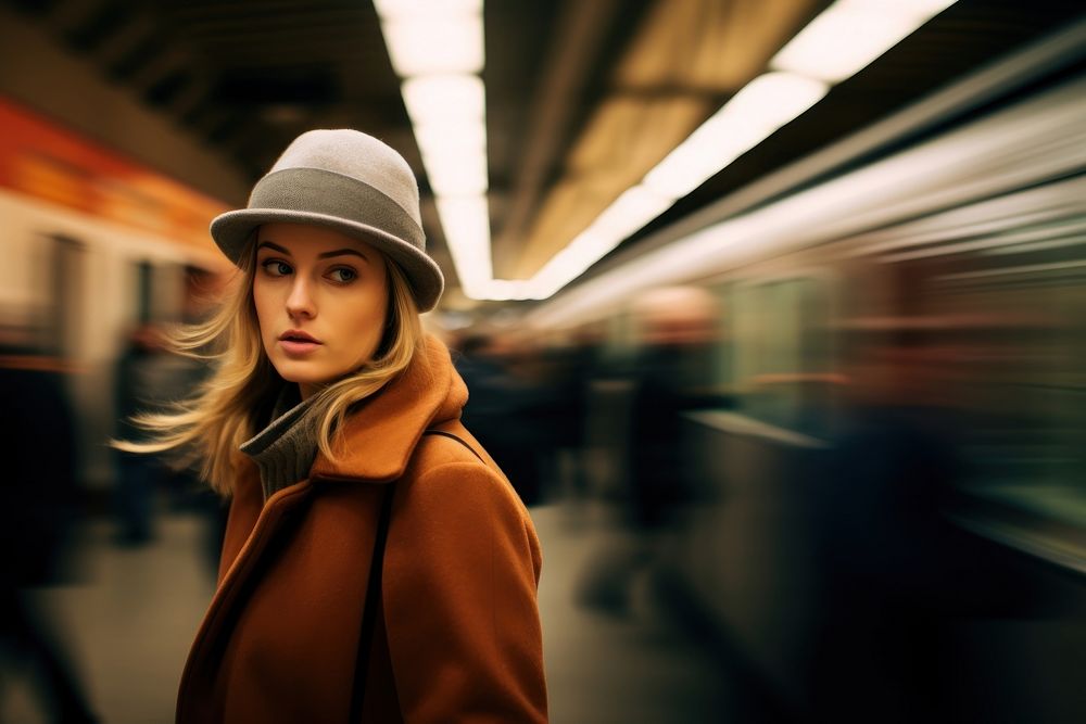 Woman waiting for train in metro station photography portrait motion. AI generated Image by rawpixel.