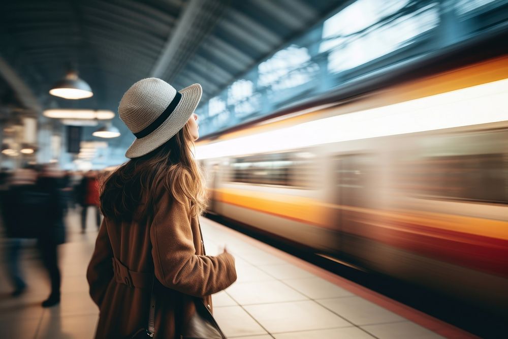 Woman waiting for train in metro station photography vehicle motion. AI generated Image by rawpixel.