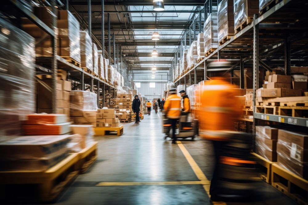 Workers walking in warehouse architecture building motion. AI generated Image by rawpixel.