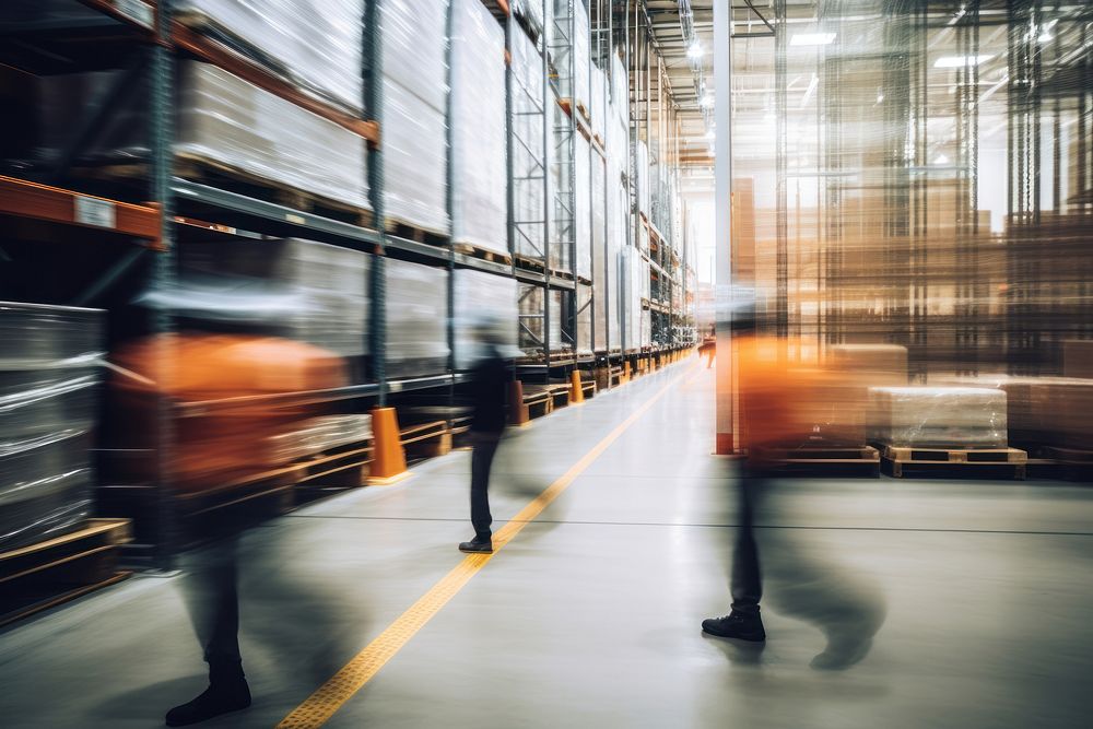 Workers walking in warehouse architecture motion adult. AI generated Image by rawpixel.