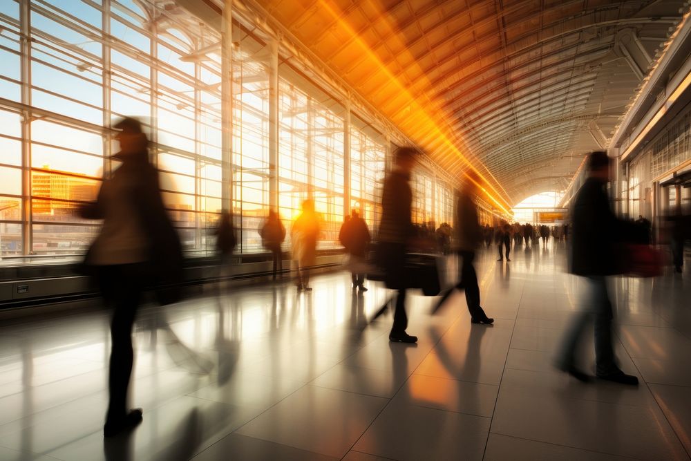 People walking in airport motion adult infrastructure. AI generated Image by rawpixel.