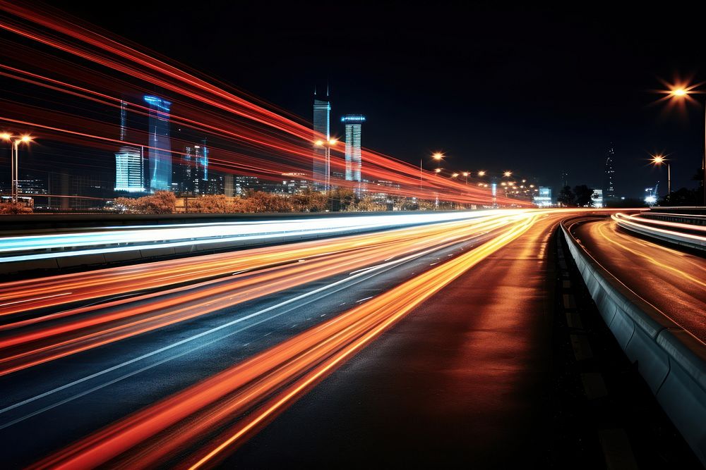 Road light trails road architecture cityscape. AI generated Image by rawpixel.