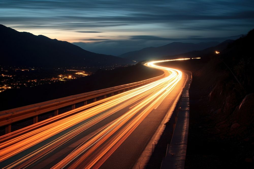 Road light trails road outdoors highway. AI generated Image by rawpixel.