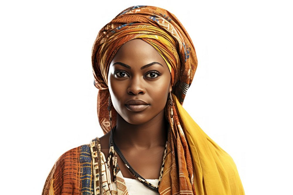 Photo african woman in traditional costume portrait turban adult. AI generated Image by rawpixel.