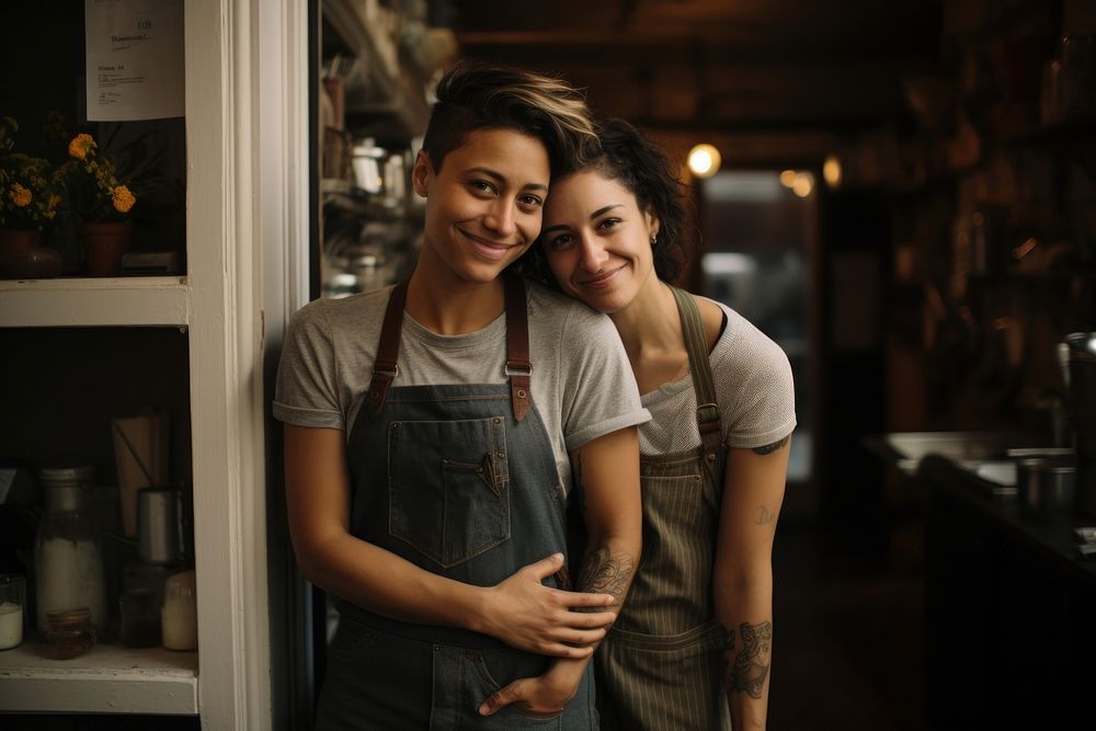 Photo lesbian couple owning a small business portrait adult togetherness. AI generated Image by rawpixel.