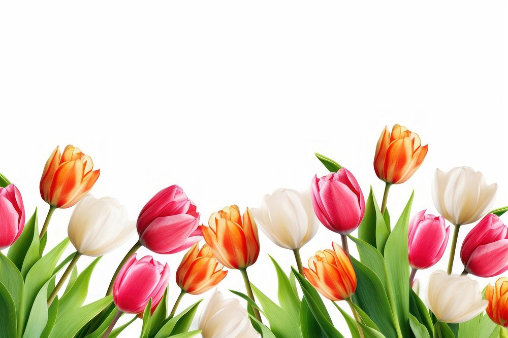 Tulips flowers and leaves outdoors nature plant. AI generated Image by rawpixel.
