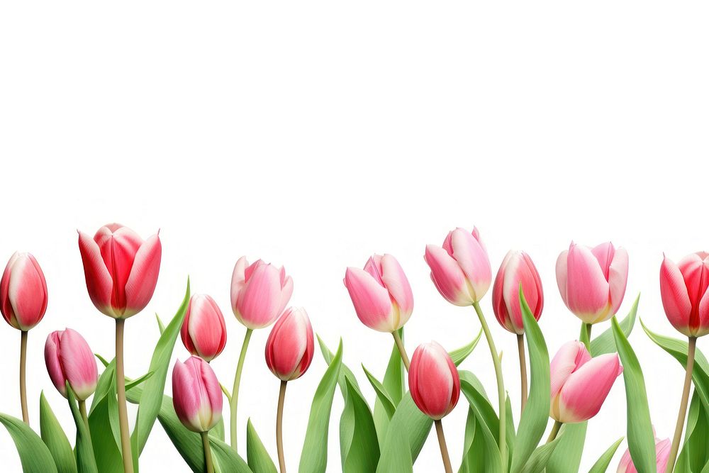 Tulips flowers and leaves blossom plant white background. AI generated Image by rawpixel.