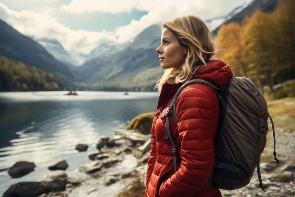 Woman trekking backpacking adventure outdoors. AI generated Image by rawpixel.