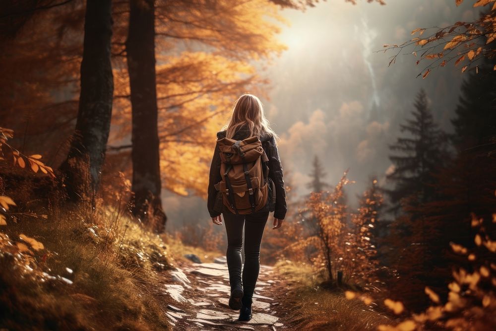Trekking autumn adventure outdoors. AI generated Image by rawpixel.