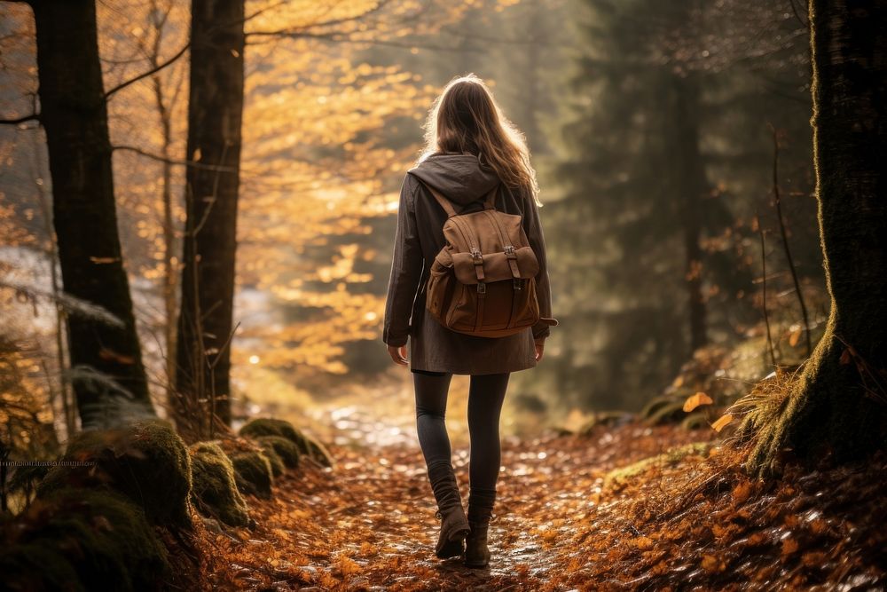 Trekking autumn backpack walking. AI generated Image by rawpixel.