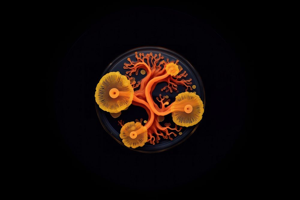 A bacteria art yellow black background magnification. AI generated Image by rawpixel.