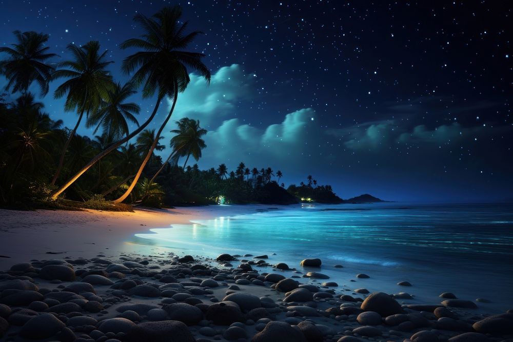 Beach at night sky landscape outdoors. AI generated Image by rawpixel.