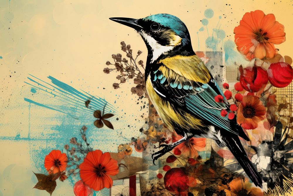 Bird painting animal flower. AI generated Image by rawpixel.