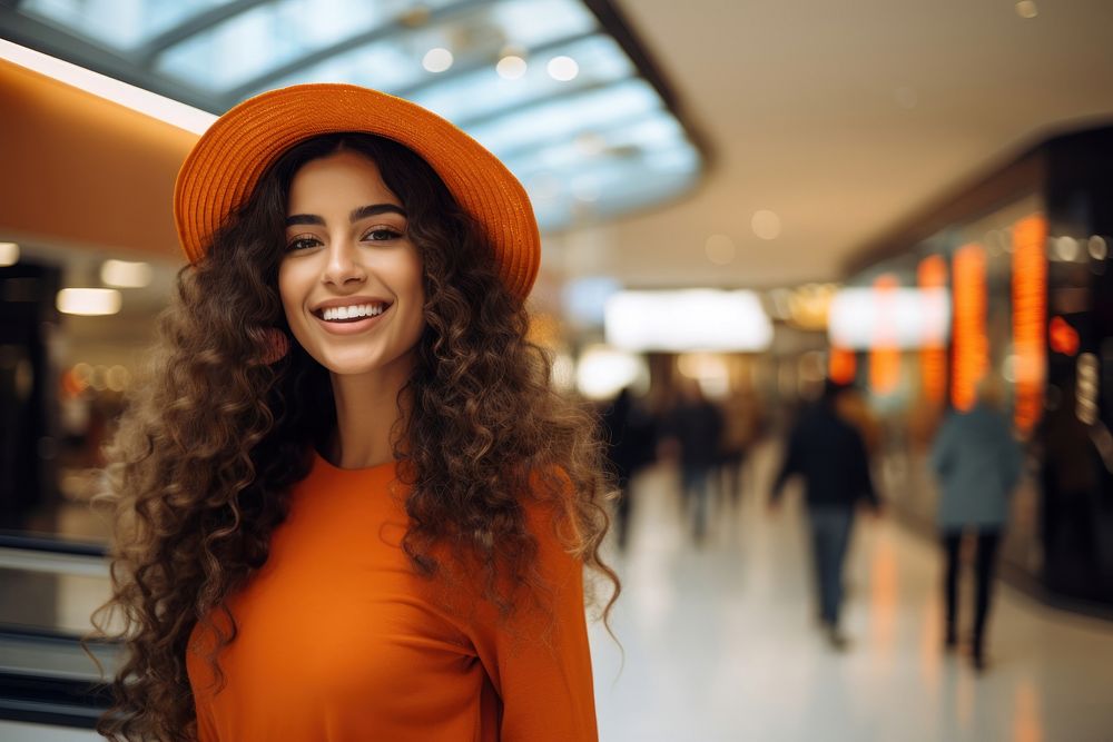 Happy latina in shopping mall adult smile architecture. AI generated Image by rawpixel.