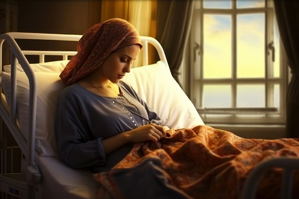 Pregnant woman bed furniture hospital. AI generated Image by rawpixel.
