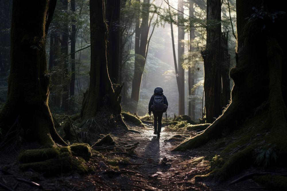ABC trekking woodland outdoors backpack. AI generated Image by rawpixel.