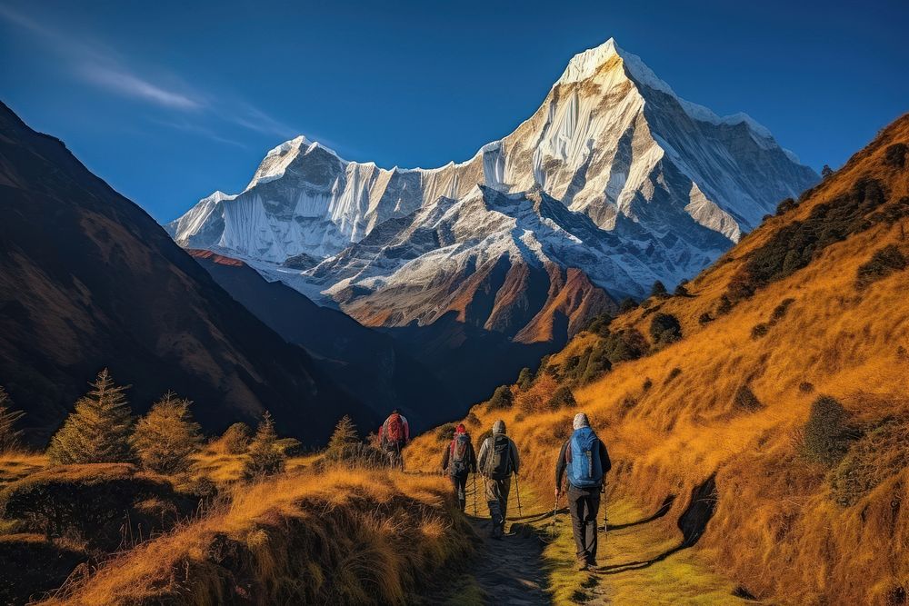 Annapurna Base Camp Trek backpacking adventure outdoors. AI generated Image by rawpixel.