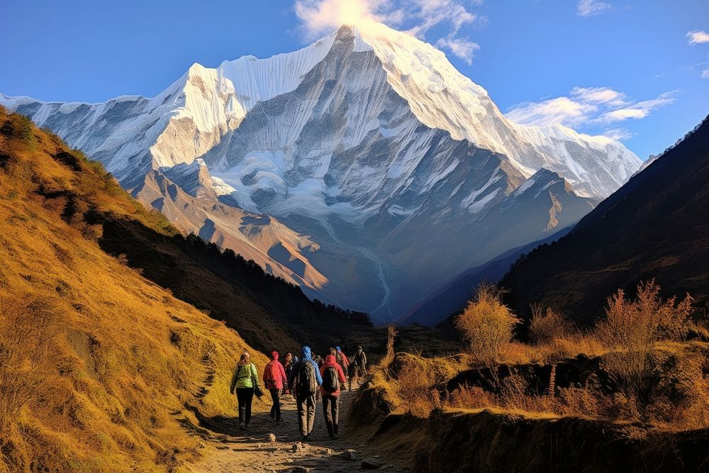 Annapurna Base Camp Trek backpacking adventure mountain. AI generated Image by rawpixel.