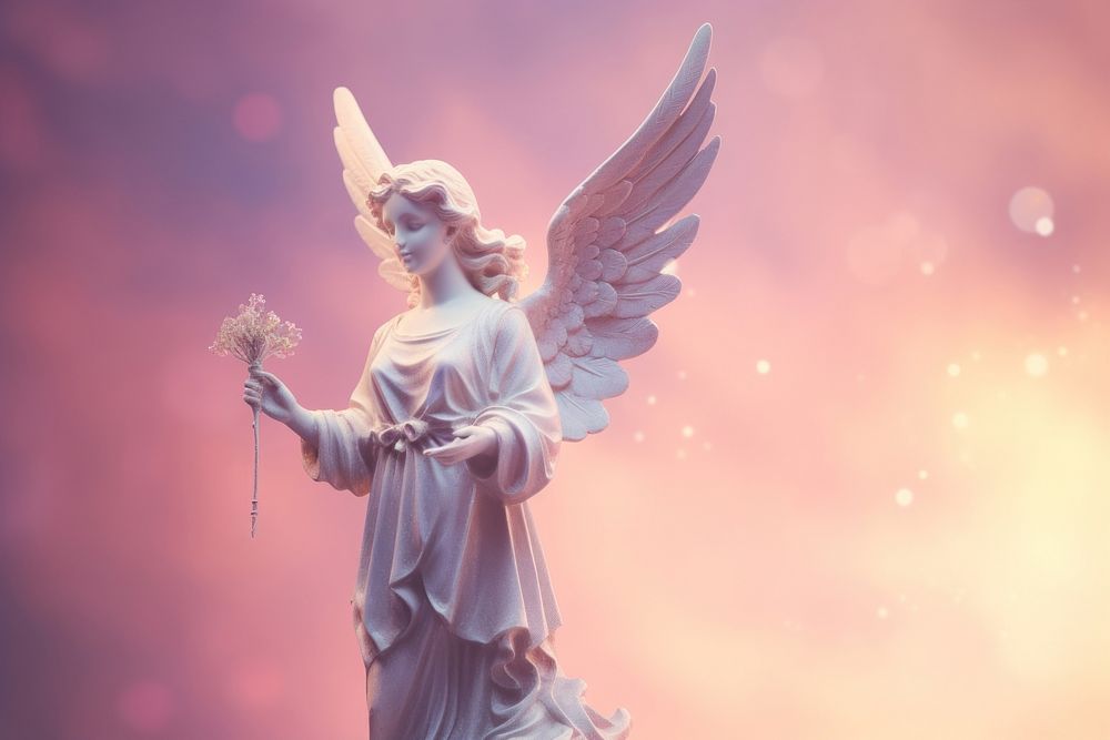 Angel statue against a pastel galaxy sky sculpture representation spirituality. AI generated Image by rawpixel.