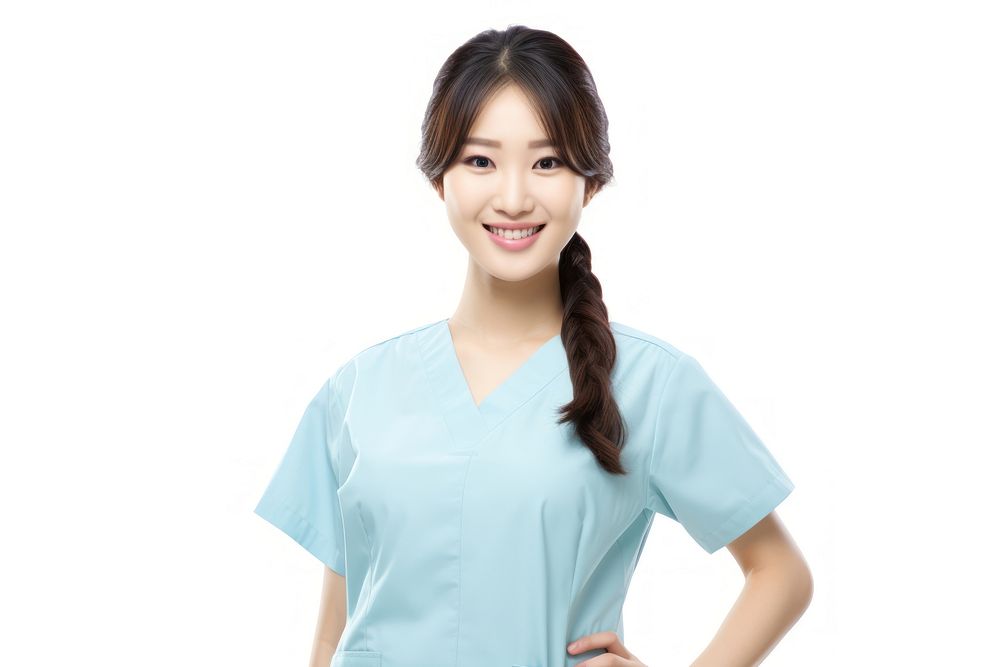 Female nurse white background stethoscope hairstyle. AI generated Image by rawpixel.