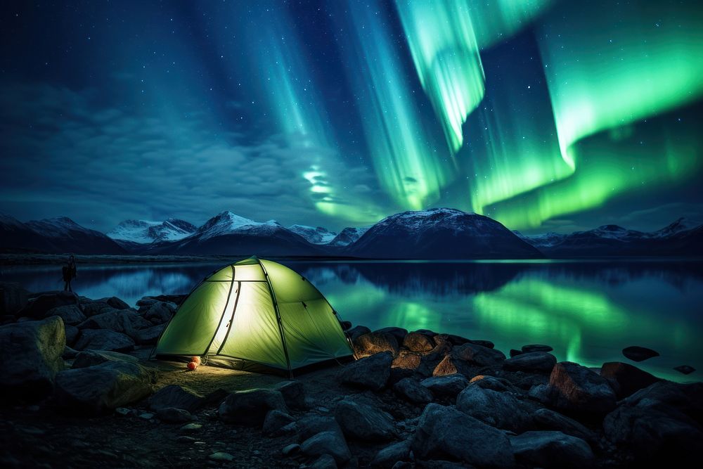 Aurora lights camping outdoors nature. AI generated Image by rawpixel.