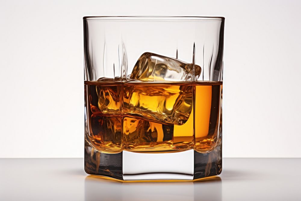 Bourbon glass whisky drink white background. AI generated Image by rawpixel.