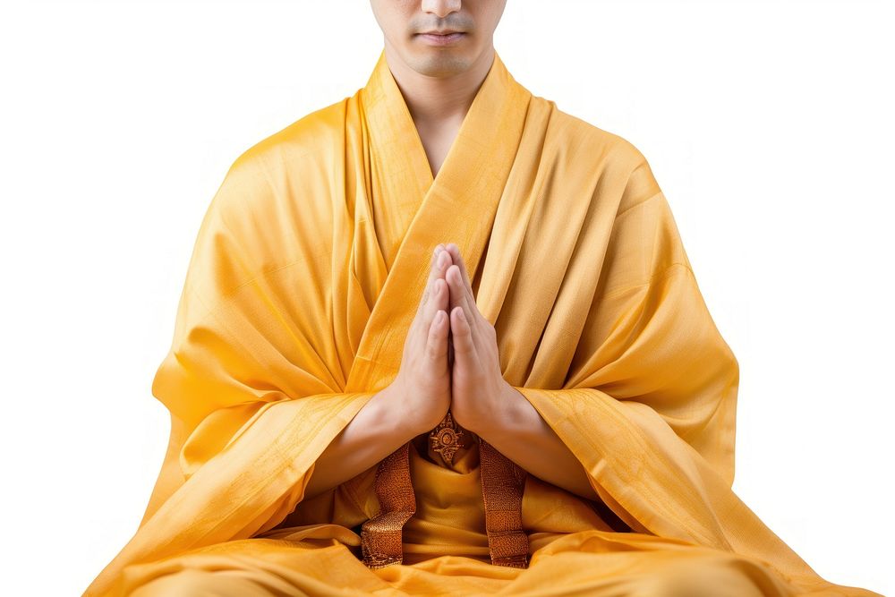 Buddhist praying white background cross-legged spirituality. AI generated Image by rawpixel.
