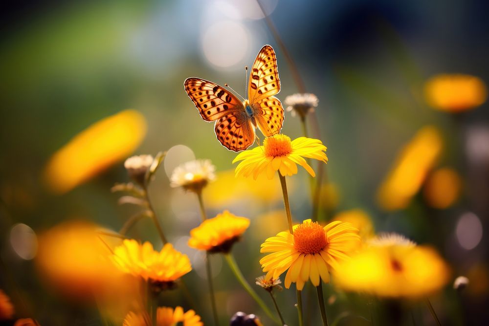 Butterfly beside a flower nature outdoors animal. AI generated Image by rawpixel.
