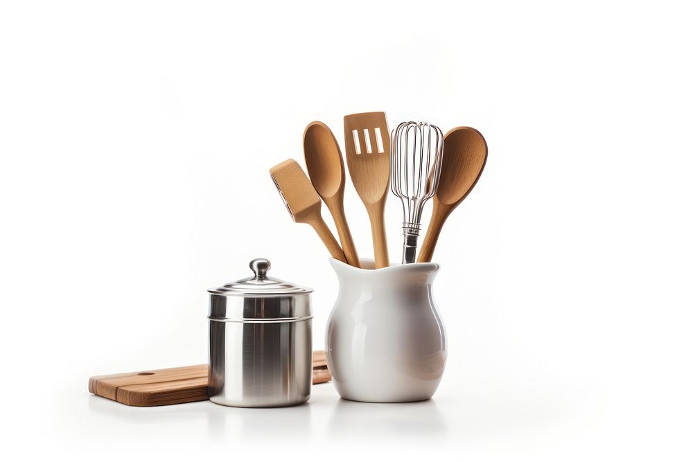 Cooking utensils spoon white background arrangement. AI generated Image by rawpixel.