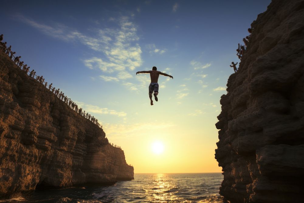 Cliff diving adventure outdoors nature. AI generated Image by rawpixel.