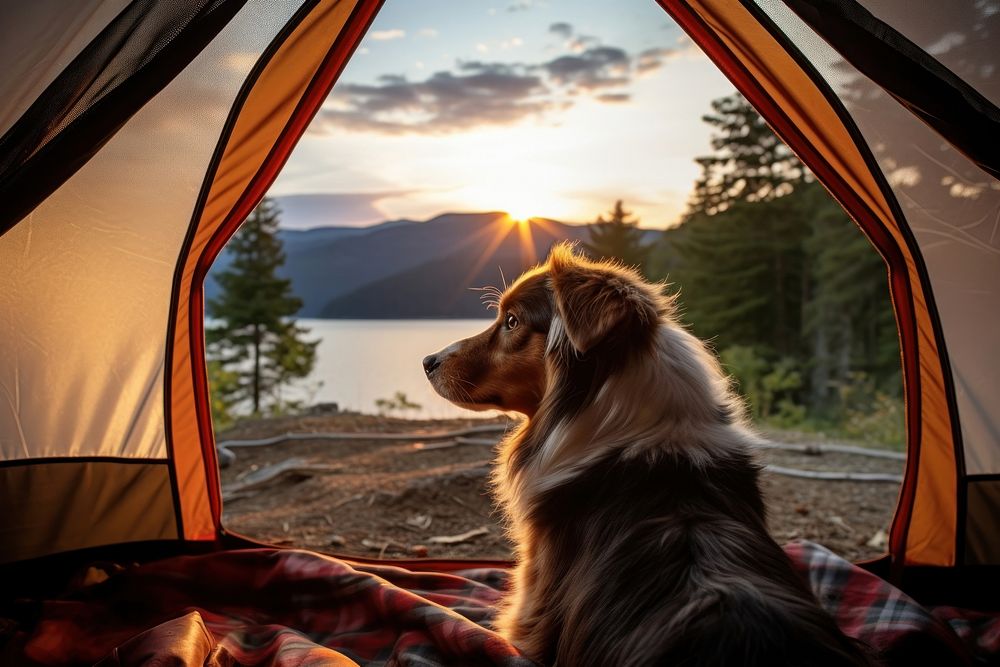 Dog in camping tent outdoors mammal nature. AI generated Image by rawpixel.