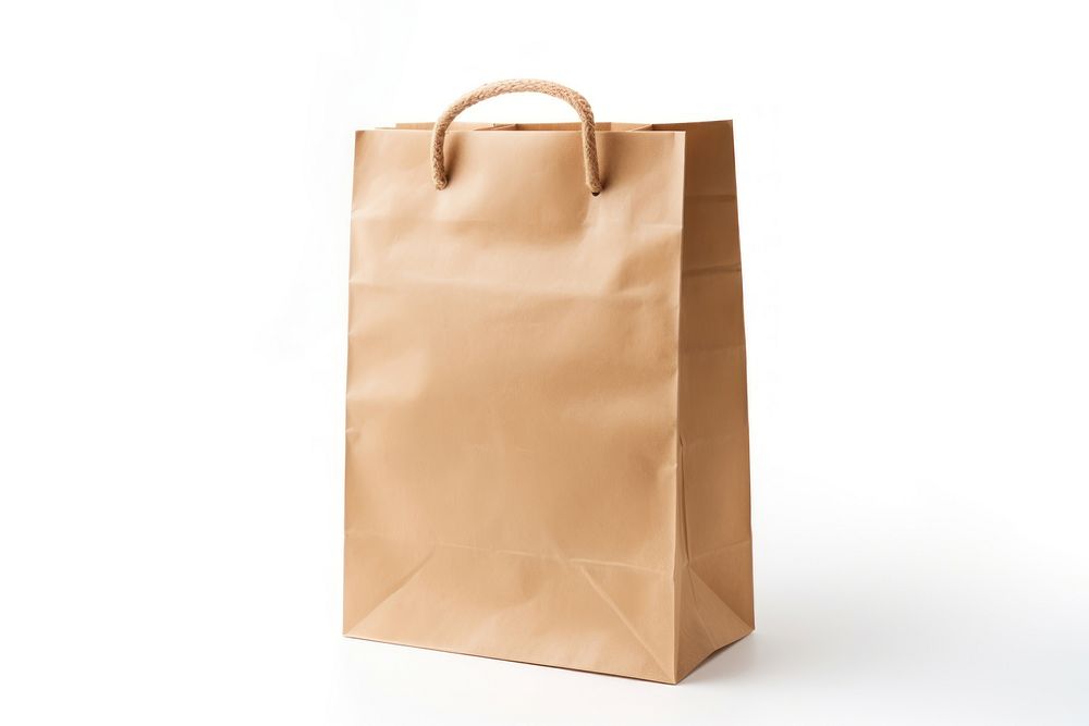 Grocery paper bag handbag white background accessories. AI generated Image by rawpixel.