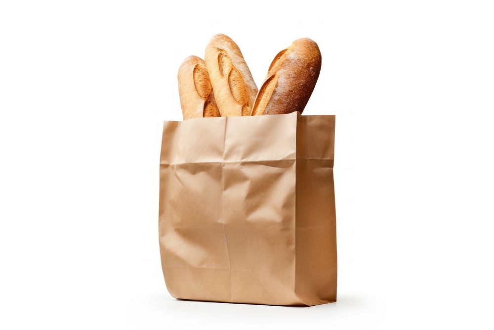 Grocery paper bag bread food white background. AI generated Image by rawpixel.