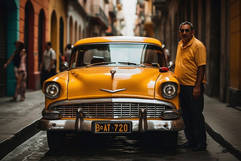 Latino taxi driver drive a taxi car vehicle adult city. AI generated Image by rawpixel.
