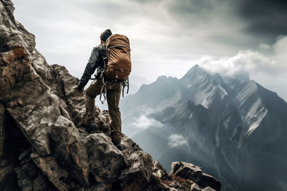 Mountain climbing outdoors backpack adult. AI generated Image by rawpixel.