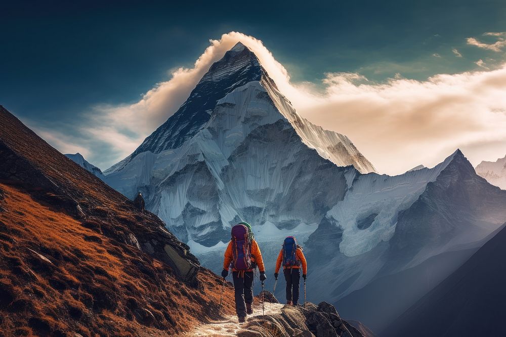 Mount Everest hikers adventure mountain outdoors. AI generated Image by rawpixel.