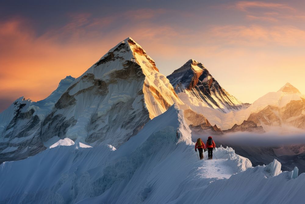 Mount Everest hikers landscape adventure mountain. AI generated Image by rawpixel.