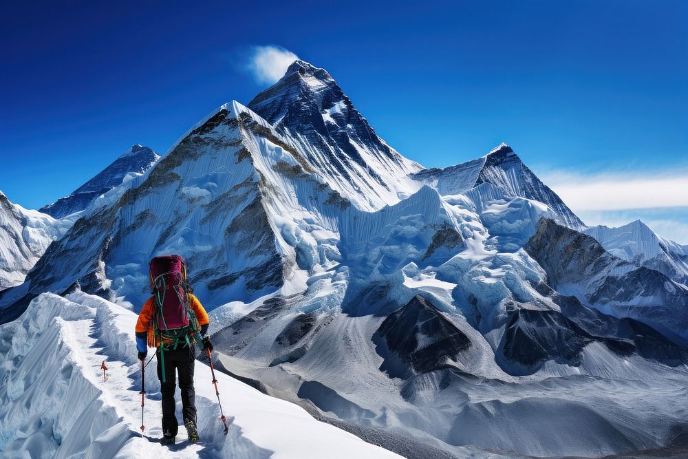 Mount Everest hikers adventure mountain outdoors. AI generated Image by rawpixel.