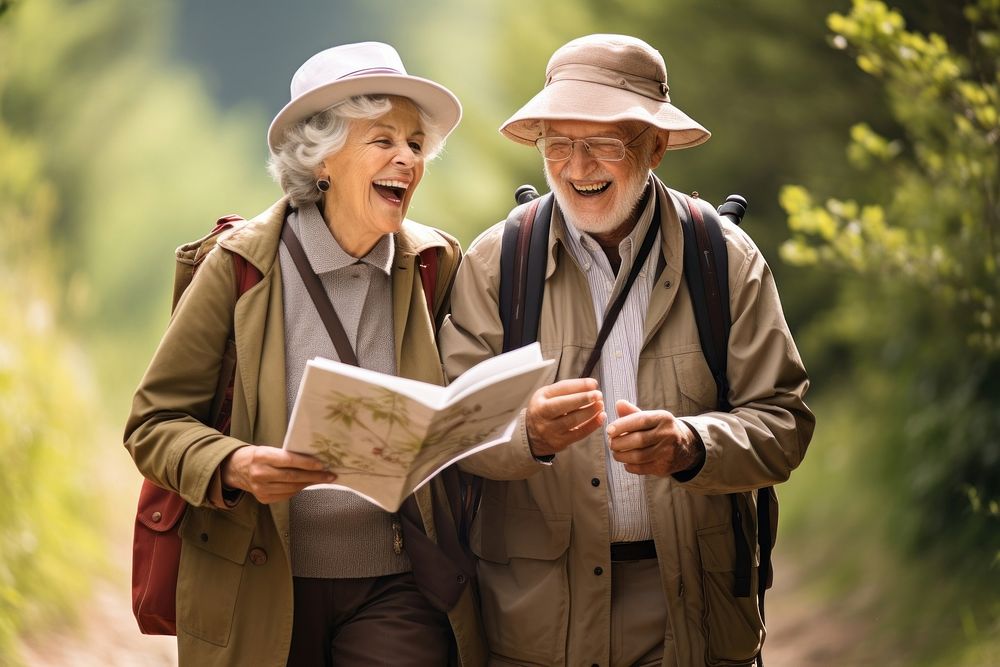 Old couple trekking reading holding adult. AI generated Image by rawpixel.