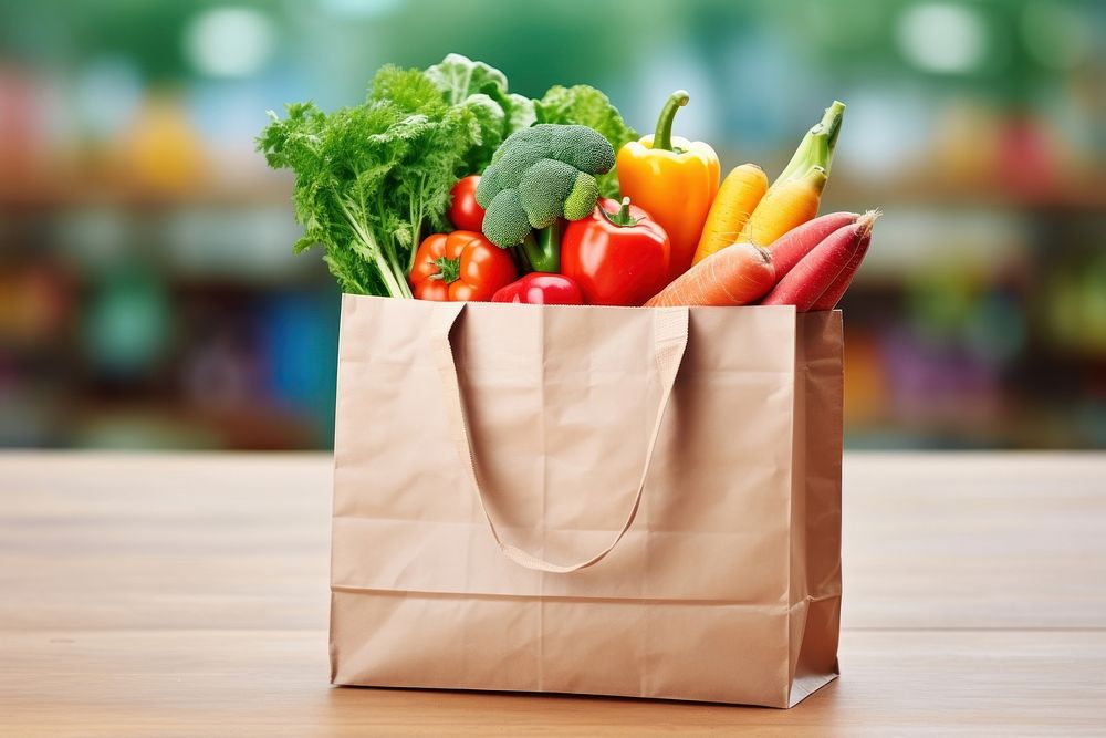 Paper grocery shopping bag consumerism vegetable groceries. AI generated Image by rawpixel.