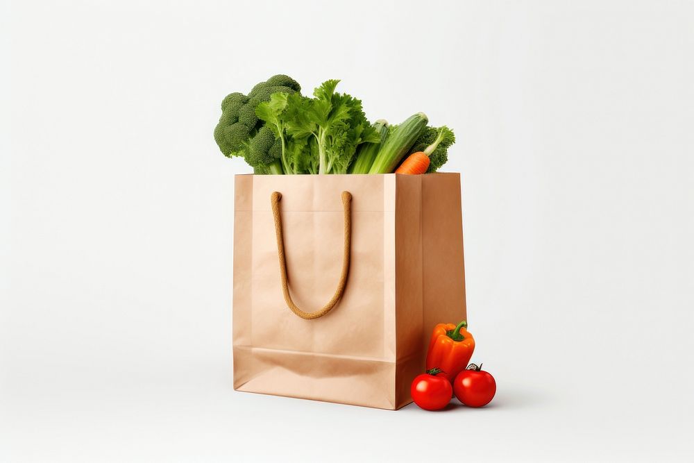 Shopping bag paper food white background. AI generated Image by rawpixel.