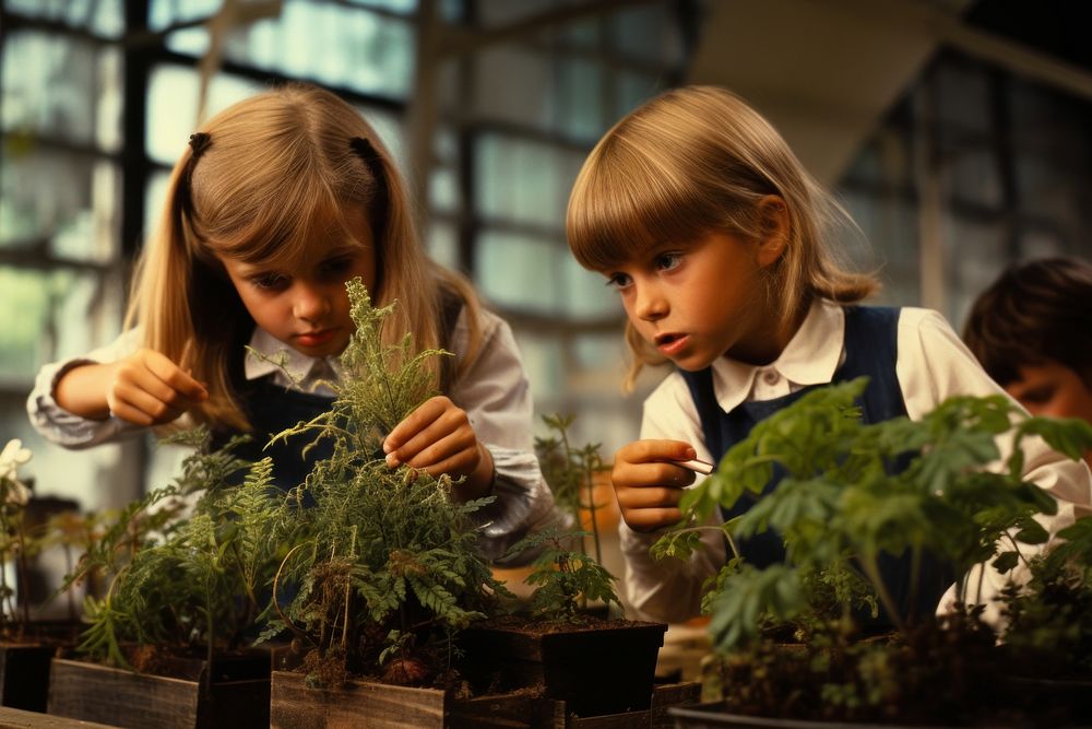 Children plant gardening togetherness. AI generated Image by rawpixel.