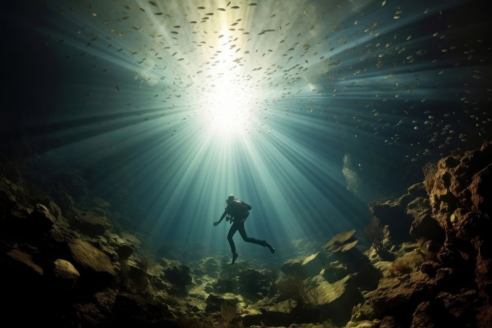 Scuba diving underwater adventure swimming. AI generated Image by rawpixel.